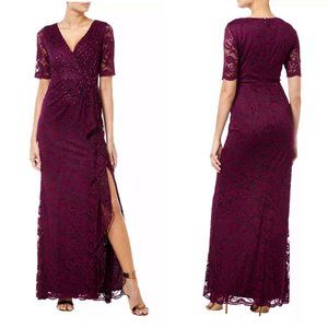 NWT Adrianna Papell Stretch Lace/Sequins Formal Dress, Rich Raisin, 4